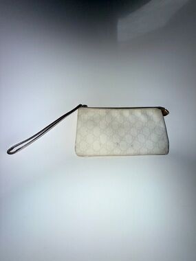 Authentic Gucci Silver GG Monogram  Canvas Metallic Silver Leather Trim